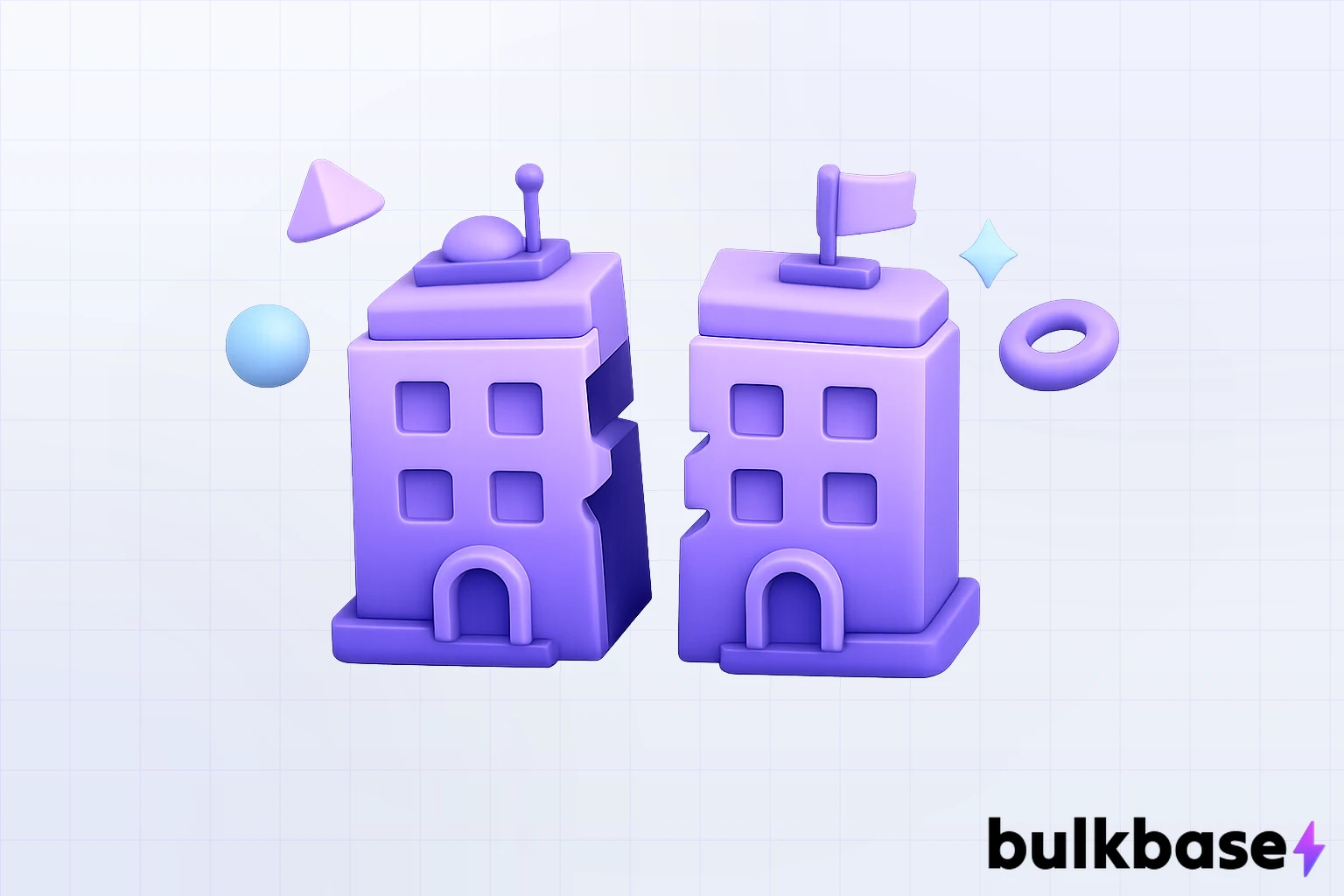 Abstract 3D claymorphism illustration of a domain authority building splitting into two separate sections, representing Google's site reputation abuse policy decoupling third-party content from host rankings